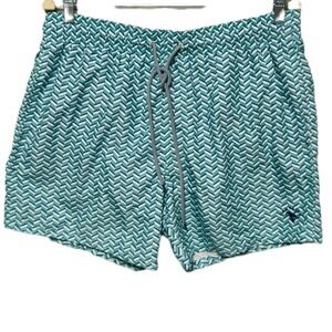 TED BAKER Swim Shorts Mens Medium Blue Lobster Geometric Drawstring Trunks